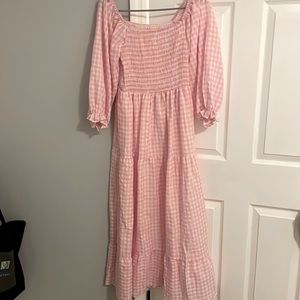 Off the shoulder plaid maxi dress